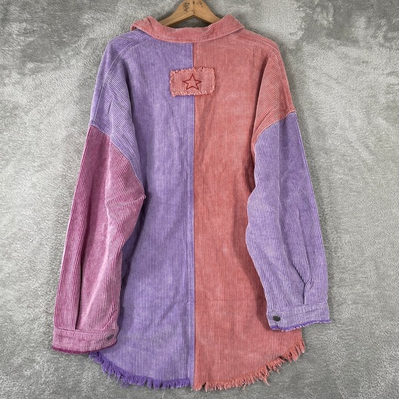 POL Corduroy Shirt Womens Medium Purple Colorblock Shacket Raw Hem Star - Picture 2 of 10